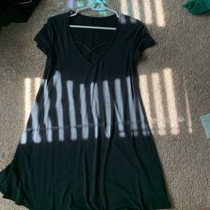 black dress with crossing strings in the front